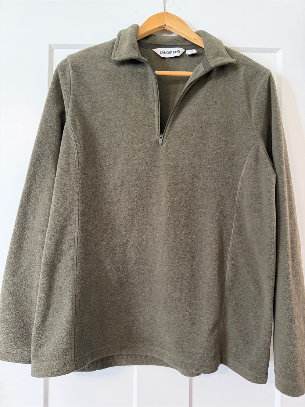 Lands' End Women's Olive Green Half-Zip Fleece Pullover